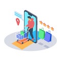 Online shopping isometric vector illustration concept, Shopping online flat isometric vector, Shopping online flat isometric vecto