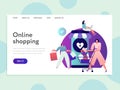 Online shopping landing. Internet purchasing and easy delivery app. E-commerce and secure transactions web page vector Royalty Free Stock Photo