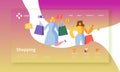 Online Shopping Landing Page. Flat People Characters with Shopping Bags Website Template. Easy to edit and customize