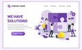 Modern Flat design concept of We have solutions with characters fitting together pieces of a giant Jigsaw puzzle. Cooperation and Royalty Free Stock Photo