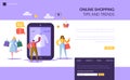 Online Shopping Landing Page Template. Characters Buying Clothing Using Smartphone, E-commerce Concept for Website