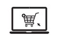 Online shopping with laptop. Add to cart icon. Flat design. Vector illustration Royalty Free Stock Photo
