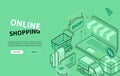 Online shopping - line design style isometric web banner Royalty Free Stock Photo