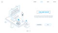 Online shopping - line design style isometric web banner Royalty Free Stock Photo