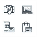 Online shopping line icons. linear set. quality vector line set such as shopping bag, money, laptop Royalty Free Stock Photo