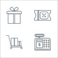 Online shopping line icons. linear set. quality vector line set such as cash counter, delivery cart, coupon