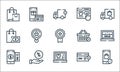 Online shopping line icons. linear set. quality vector line set such as smartphone, laptop, cit card, checked, hand, shopping bag Royalty Free Stock Photo