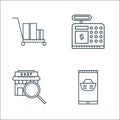 Online shopping line icons. linear set. quality vector line set such as smartphone payment, search, cash counter