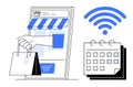 Online Shopping with Mobile App, Purchase Scheduling, and Wireless Connectivity Concept Royalty Free Stock Photo