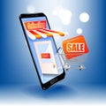 Online shopping in the online store on your smartphone. For your website design, poster.