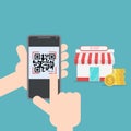 Online shopping payment with qr code flat design