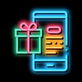 online shopping phone application and gift for customer neon glow icon illustration Royalty Free Stock Photo
