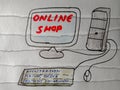 online shopping process displaying on computer system diagrams Royalty Free Stock Photo