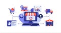 Online Shopping Process E-commerce Workflow, Delivery, Analytics Customer Management Royalty Free Stock Photo