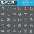Online shopping product categories line icons set, outline vector
