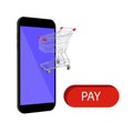 Online shopping, purchase of goods via smartphone, vector illustration Royalty Free Stock Photo