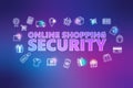 Online Shopping Security Ã¢â¬â e-commerce web banner on violet background. Royalty Free Stock Photo