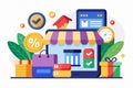 An online shopping setup featuring discounts, payment methods, and shopping tools on digital screens Retail discount and online Royalty Free Stock Photo