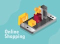 Online shopping, smartphone bag diadram discount isometric