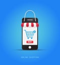 Online shopping with smartphone. E-commerce concept. Vector