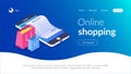Online shopping with smartphone. E-commerce shoppin. Shopping bag and receipt on the background of a mobile phone