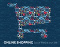 Online shopping of social media icons Royalty Free Stock Photo