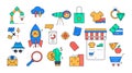 Online shopping and startup projects - colorful line design style icons
