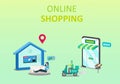 Online shopping store on mobile phone,Food store and bike delivery. online business concept 3D vector illustration