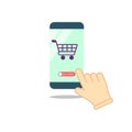 Online shopping, stores. The smartphone has become an online store. The concept of mobile marketing icon flat on an isolated
