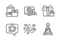 Online shopping, Surprise package and Shopping icons set. Coffee, Airplane travel and Christmas tree signs. Vector