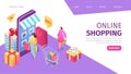 Online shopping technology, flat people use smartphone app concept vector illustration. Mobile business store in Royalty Free Stock Photo