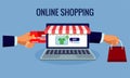 online shopping technology in laptop with credit card and shopping bag Royalty Free Stock Photo