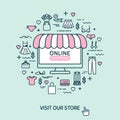 Online shopping. Vector thin line icons. Royalty Free Stock Photo