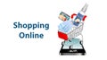 Online Shopping for website and mobile website, Cart and object on tablet mobile, Vector illustration