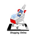 Online Shopping for website and mobile website, Cart and object on tablet mobile, Vector illustration