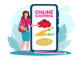Online shopping. woman orders food on the internet.