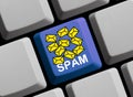 Online Spam in on blue computer keyboard