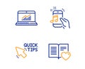 Online statistics, Quick tips and Music phone icons set. Love book sign. Vector