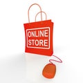 Online Store Bag Shows Shopping and Buying From Internet Stores Royalty Free Stock Photo