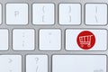 Online store. Button with shopping cart on computer keyboard, top view Royalty Free Stock Photo