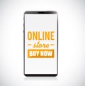 Online store buy now sign on a mobile phone concept illustration Royalty Free Stock Photo