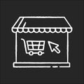 Online store chalk white icon on black background