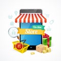 Online Store Mobile Phone Concept. Vector