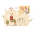 Online stress therapy scene. Color vector flat
