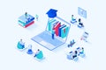 Online studying 3d isometric web design. Vector web illustration