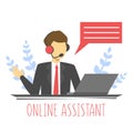 Online support, assistance at the computer. Man