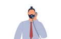 Online support consultant answering questions from consumers by telephone.Hipster young man holding landline phone.Businessman can