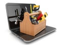 Online support. Laptop and toolbox. Royalty Free Stock Photo