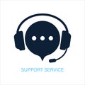 Online support service. Headphones with microphone and chat speech bubble. Vector stock illustration Royalty Free Stock Photo