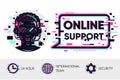 Online support vector background. Man operator portrait. Glitch style illustration. Chat bot concept. Royalty Free Stock Photo